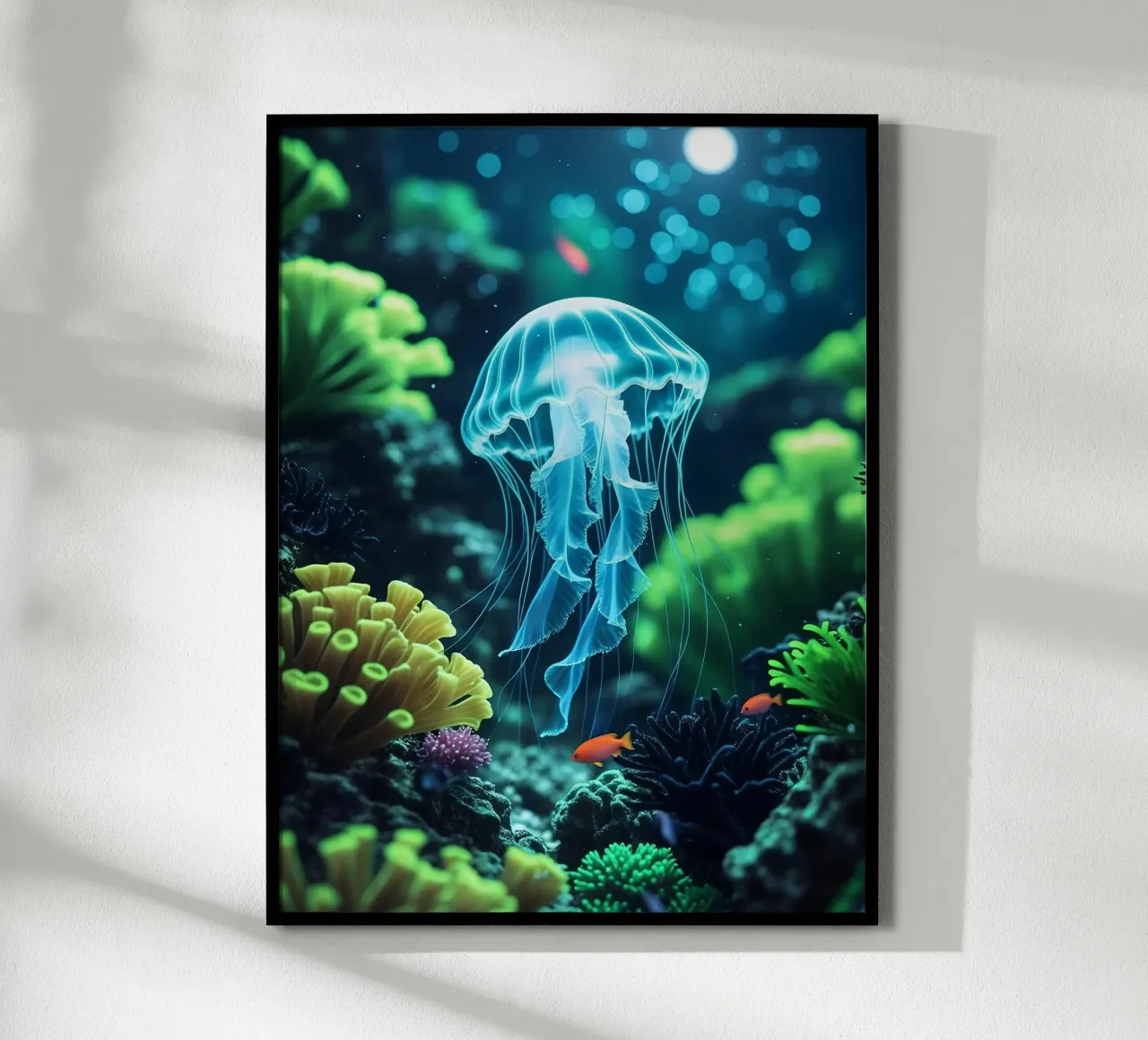 ✨🪼 Kristalltrieb ✦ Blaue Qualle in stillen Gewässern 🌙 Poster mit Aluminium Rahmen von LUMAQUA STUDIO