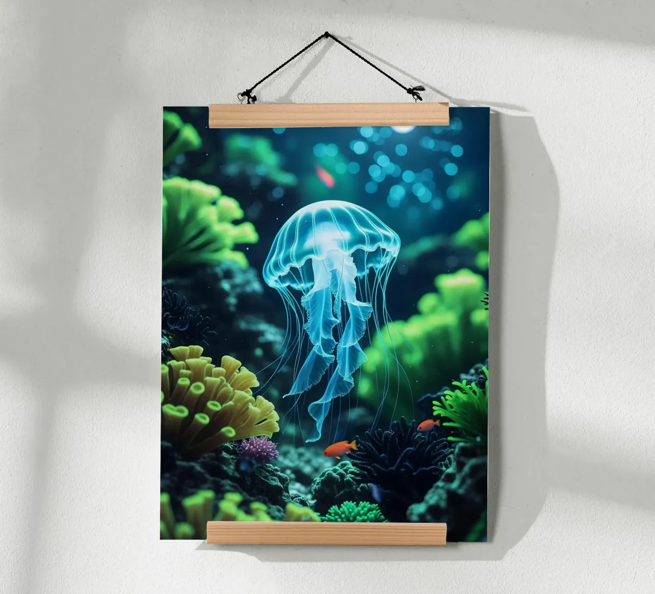 ✨🪼 Kristalltrieb ✦ Blaue Qualle in stillen Gewässern 🌙 Poster mit Aluminium Rahmen von LUMAQUA STUDIO