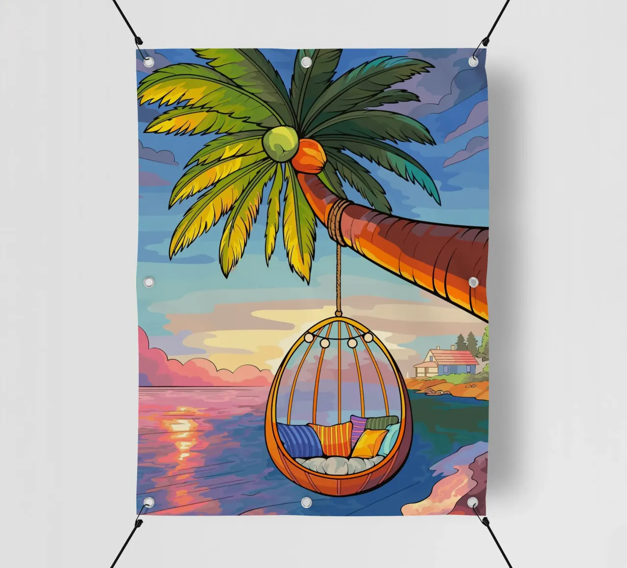 swing under the coconut tree telo in pvc da Dumery Art