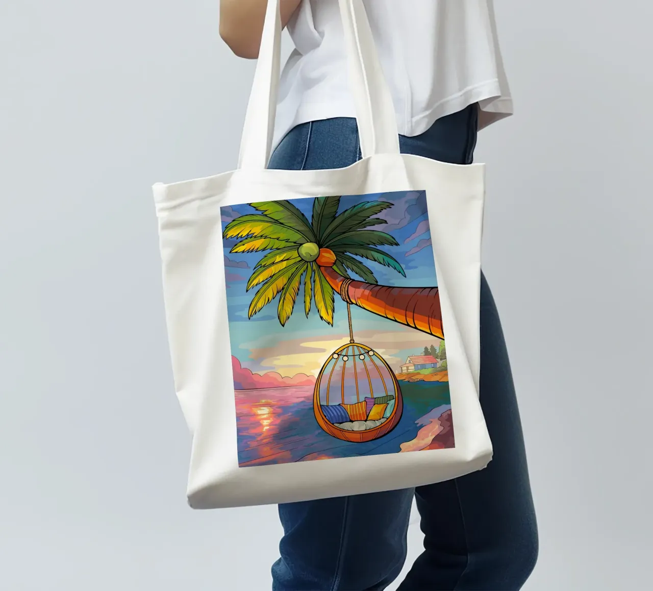 swing under the coconut tree borsa in juta da Dumery Art