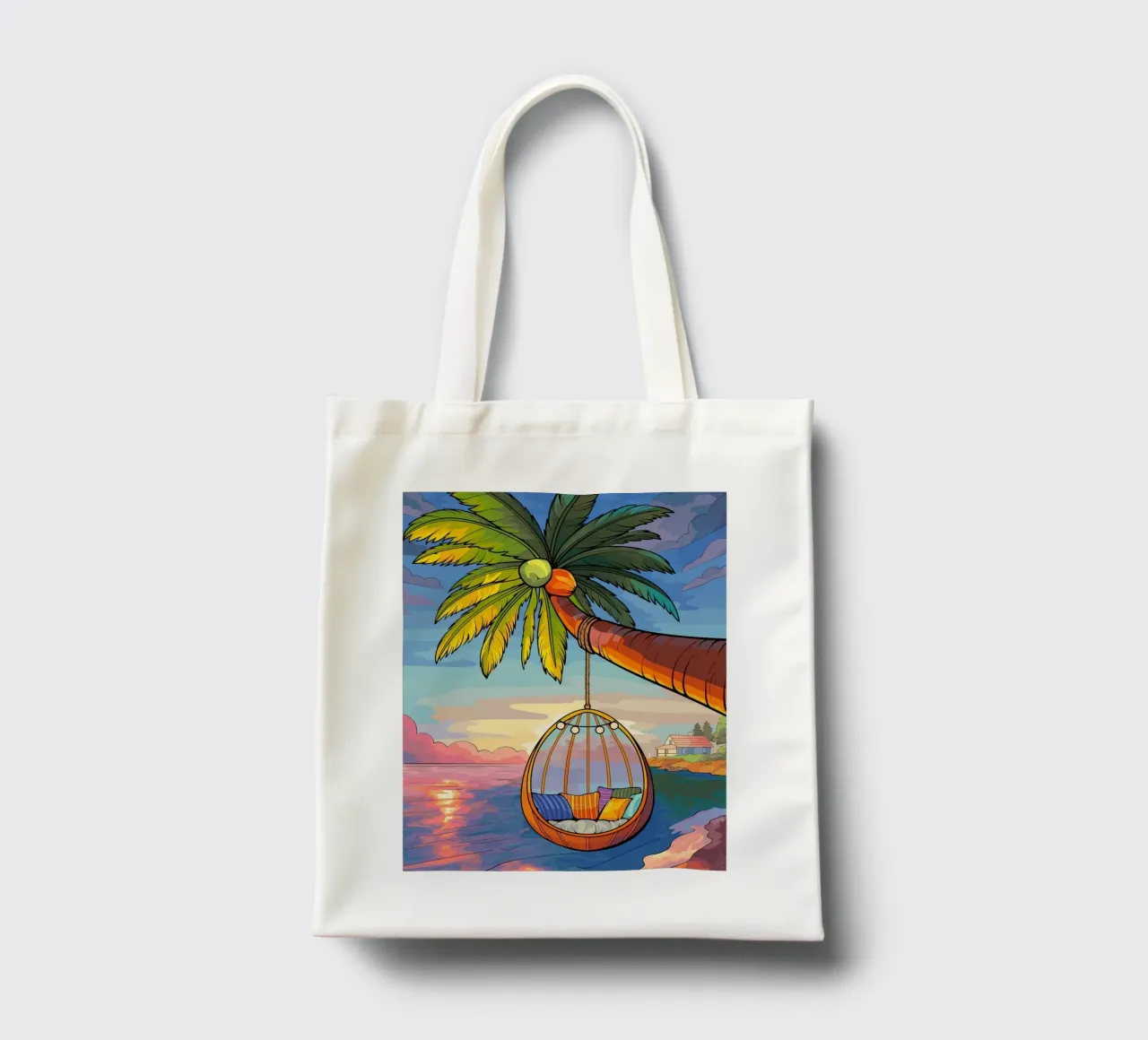 swing under the coconut tree borsa in juta da Dumery Art