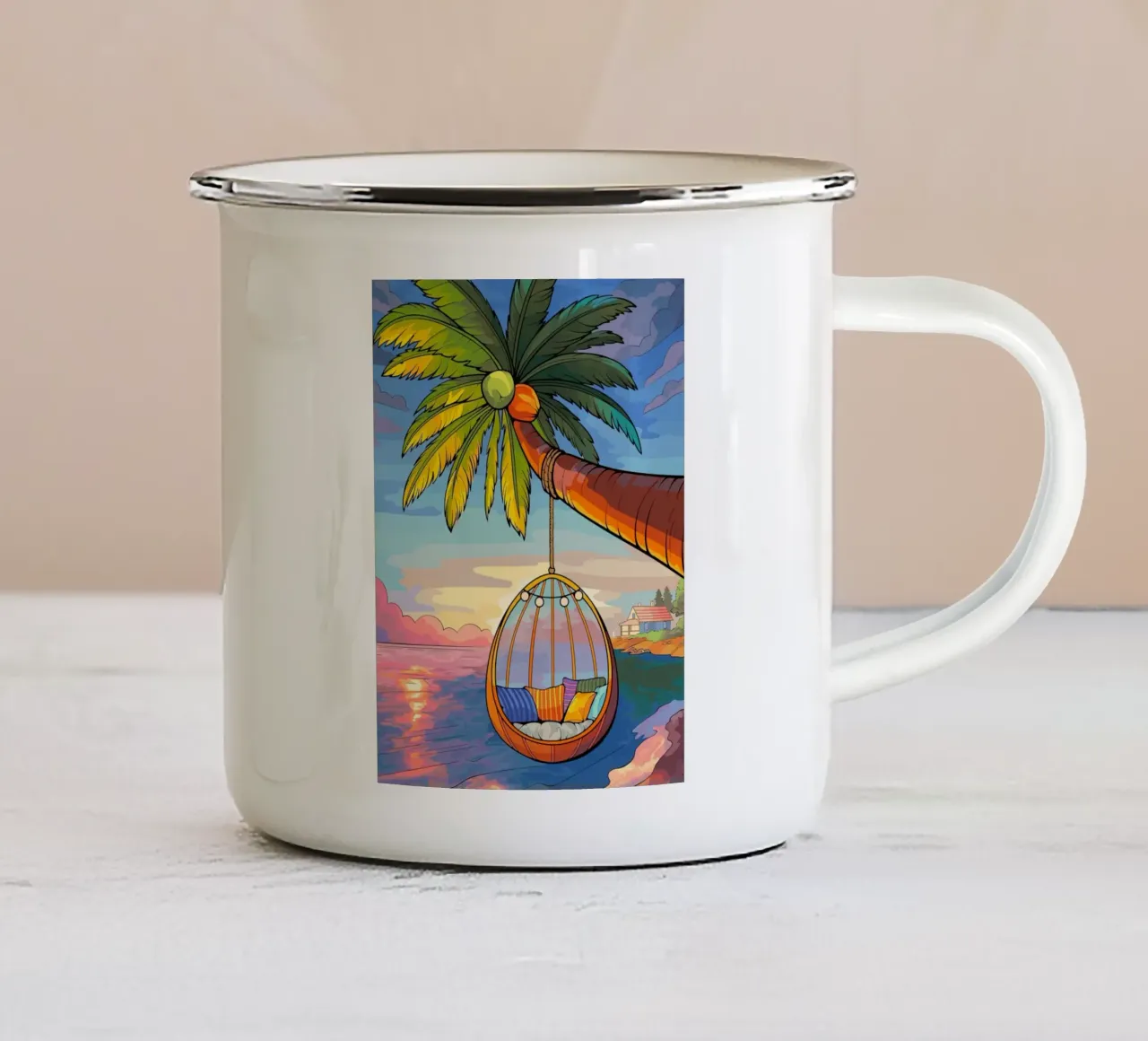 swing under the coconut tree tazza in smalto da Dumery Art