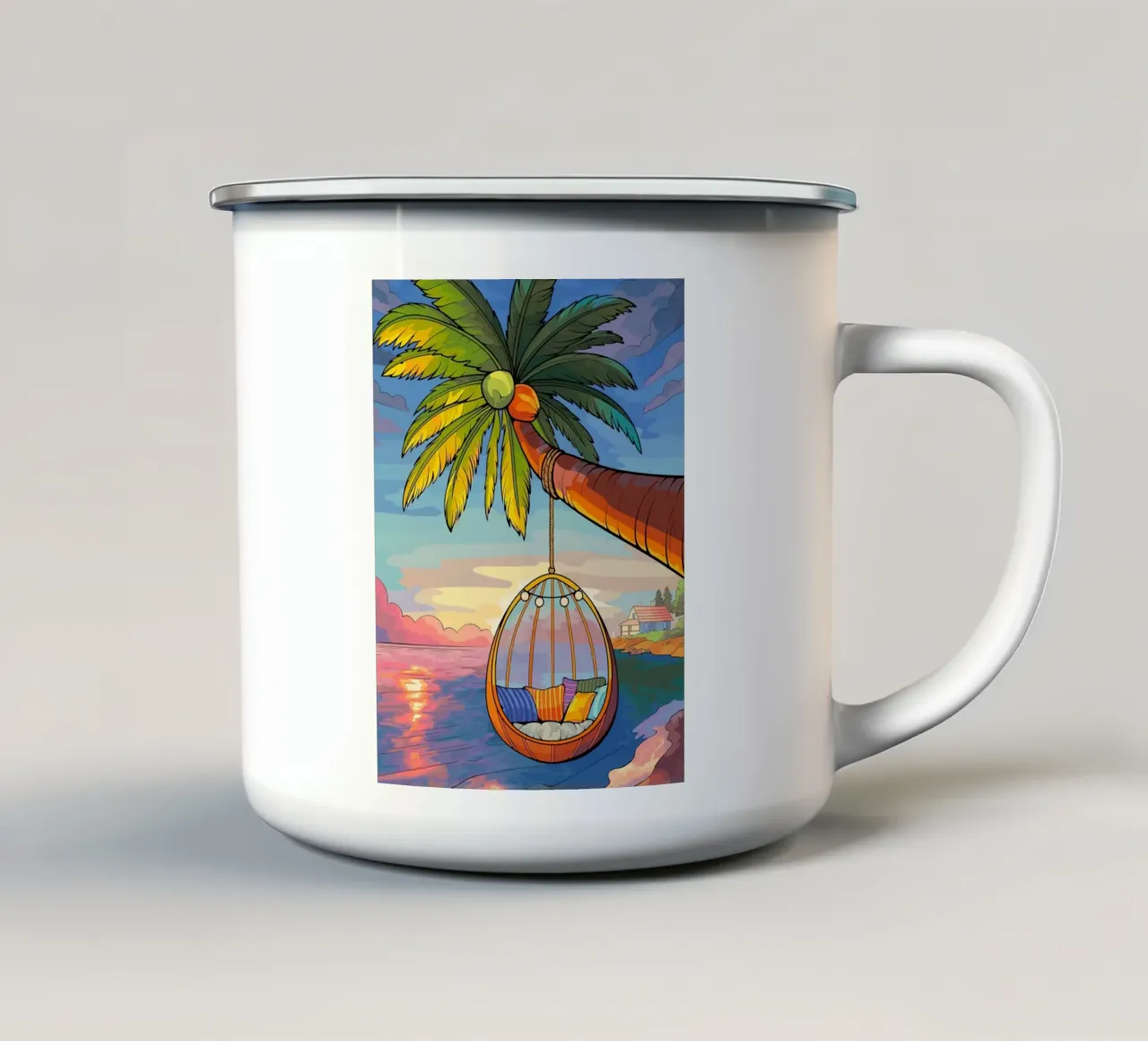 swing under the coconut tree tazza in smalto da Dumery Art