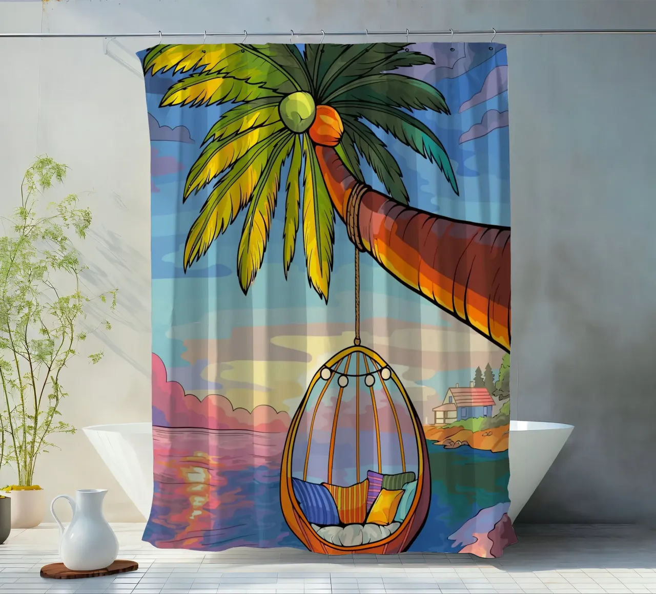 swing under the coconut tree tenda da doccia da Dumery Art