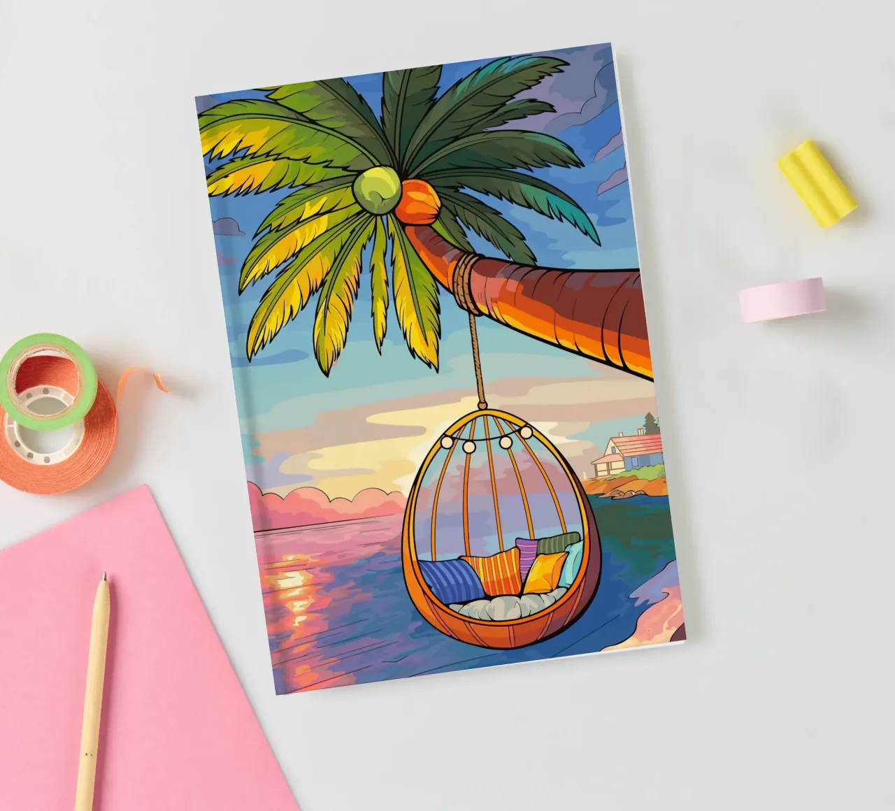swing under the coconut tree notebook by Dumery Art