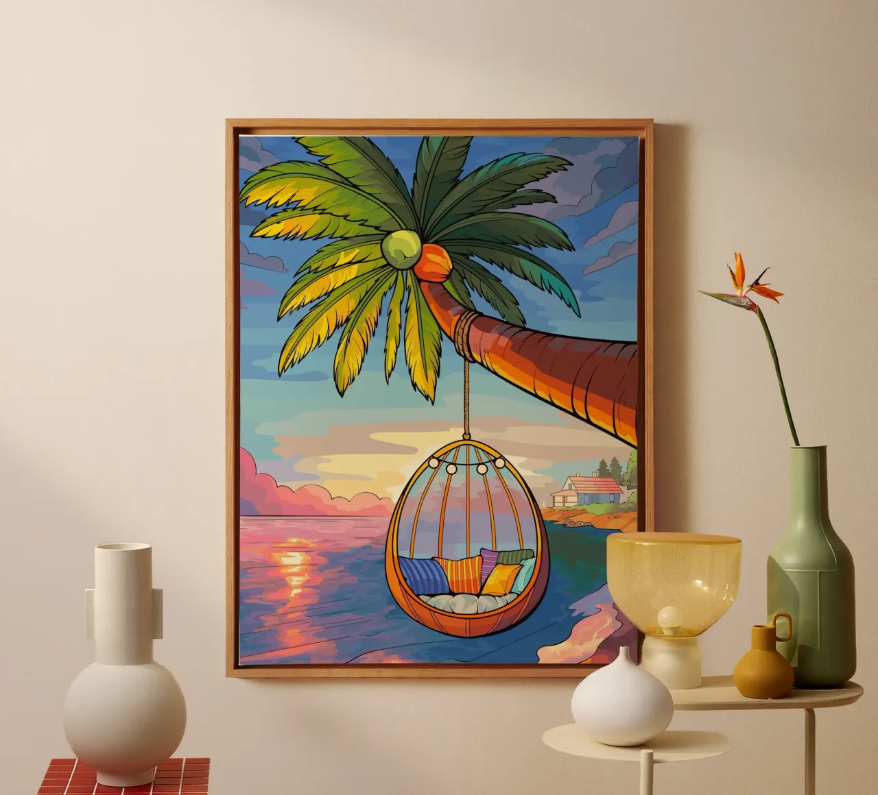 swing under the coconut tree tela con Cornice a cassetta da Dumery Art