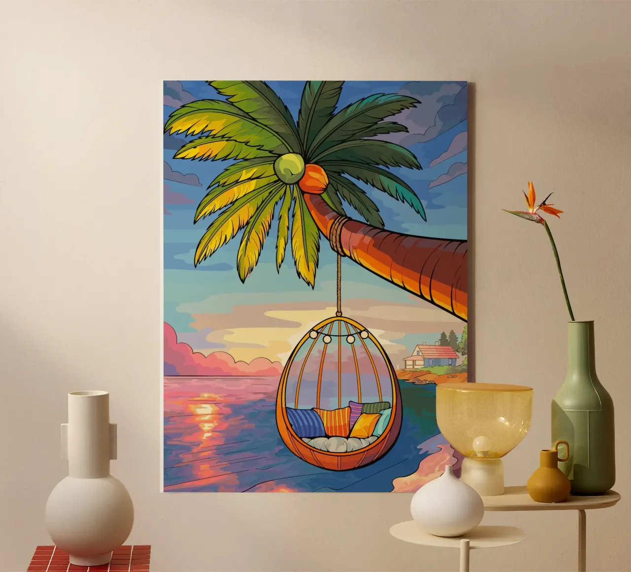 swing under the coconut tree tela con Cornice a cassetta da Dumery Art