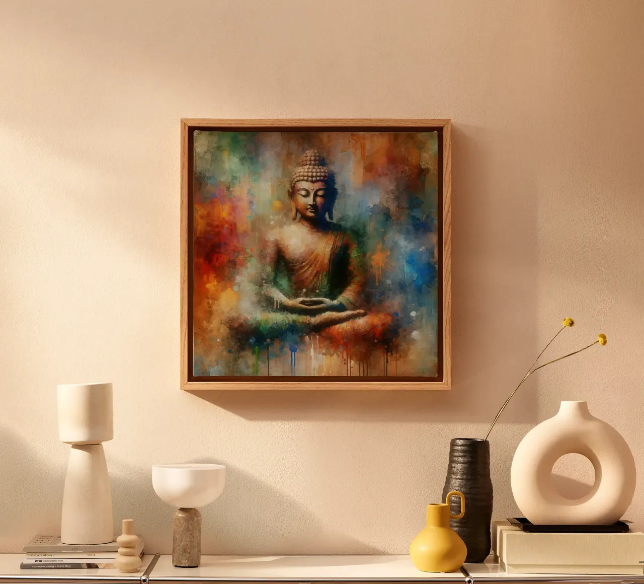 Rustig Boeddha-Aura canvas met Baklijst van Chromatic Fusion Studio