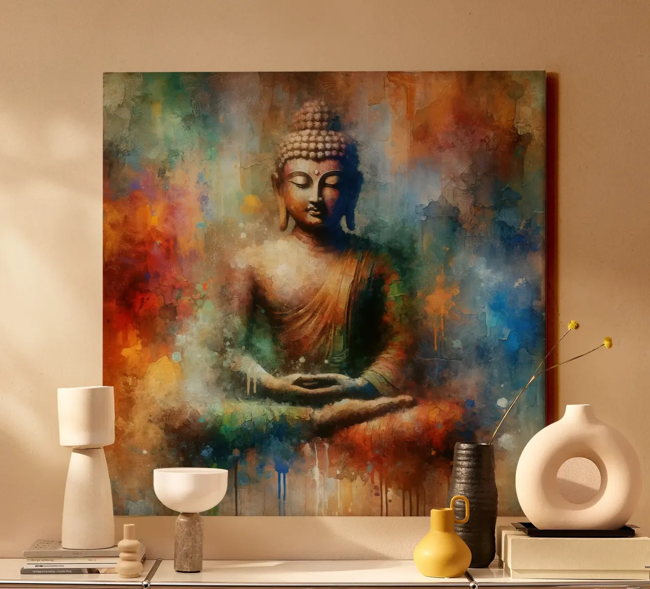 Rustig Boeddha-Aura canvas met Baklijst van Chromatic Fusion Studio