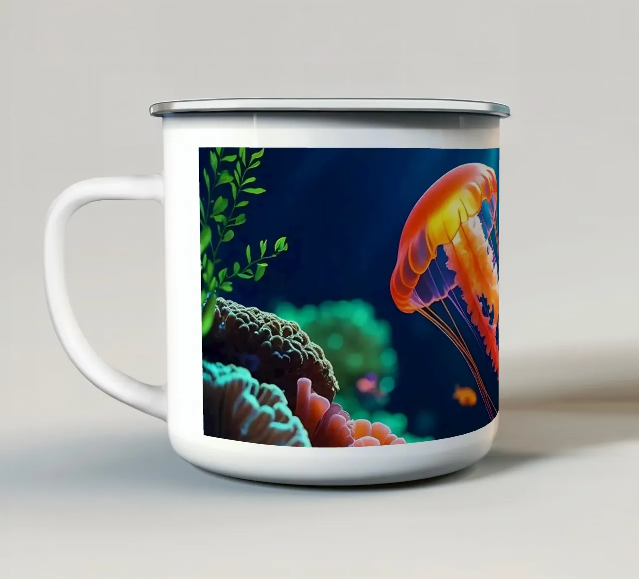 ✨🪼 Ember Drift ✦ Medusa rosso-arancio in Neon Flow 🌙 tazza in smalto da LUMAQUA STUDIO
