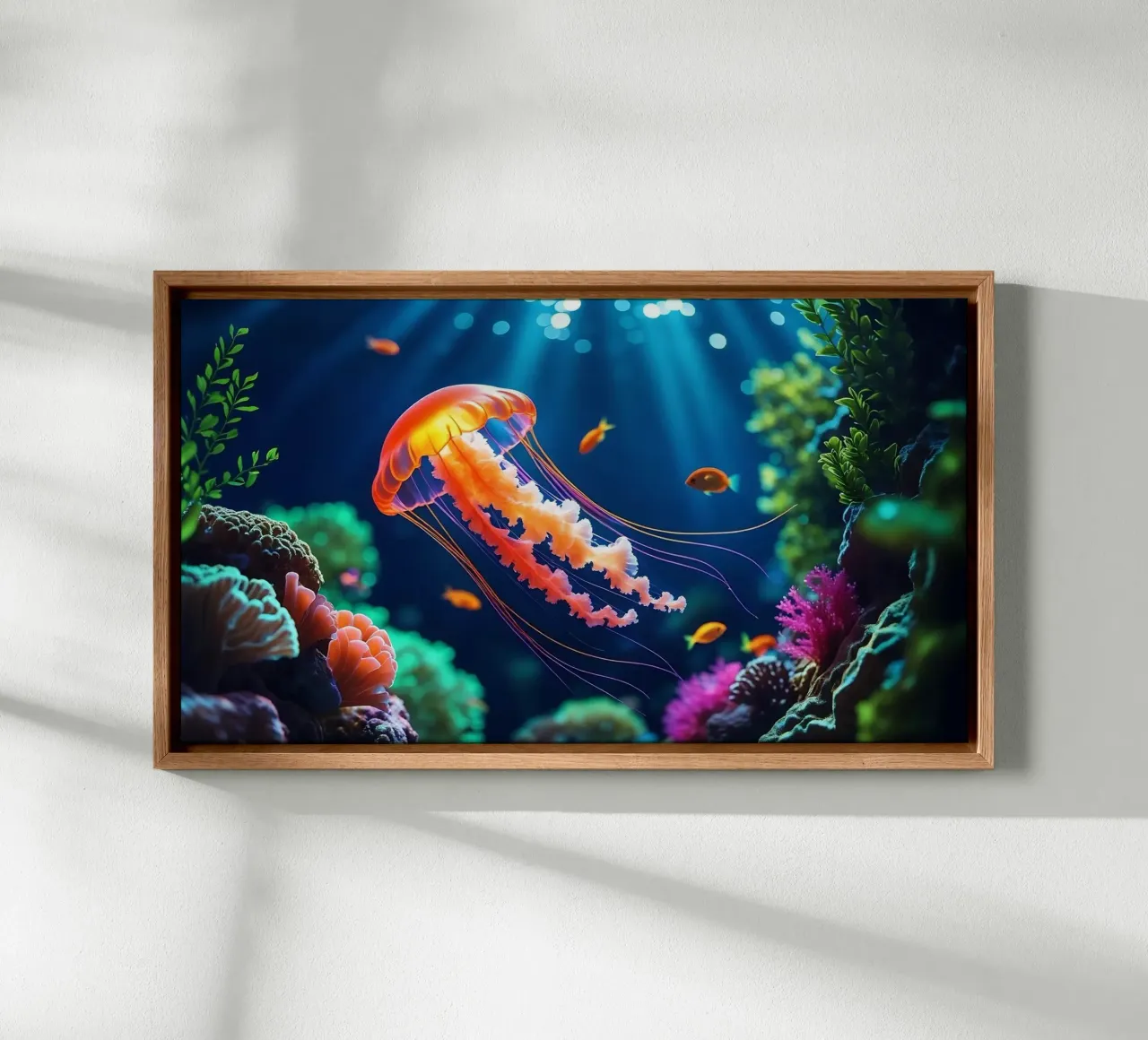 ✨🪼 Ember Drift ✦ Medusa rosso-arancio in Neon Flow 🌙 tela con Cornice a cassetta da LUMAQUA STUDIO