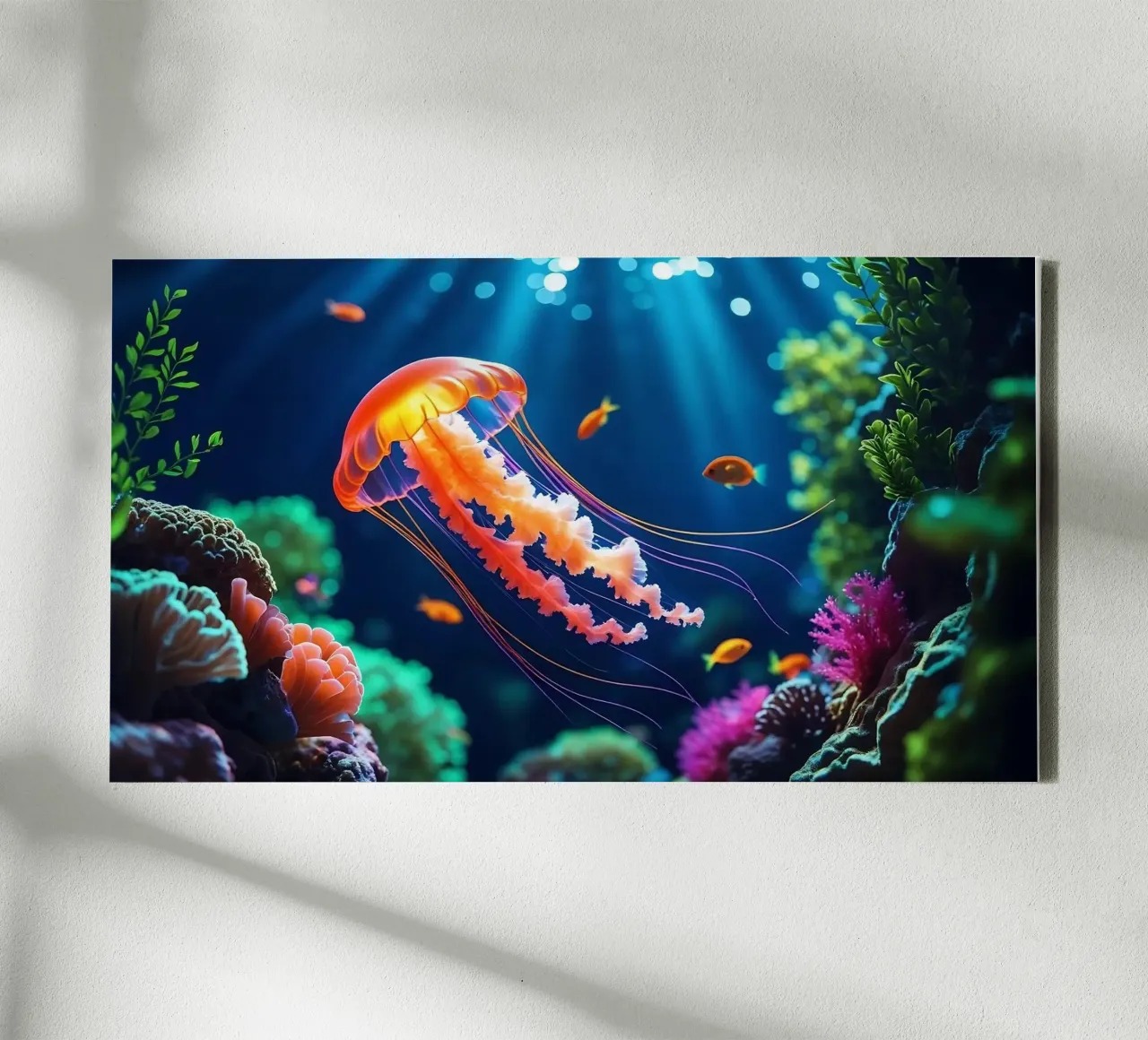 ✨🪼 Ember Drift ✦ Medusa rosso-arancio in Neon Flow 🌙 tela con Cornice a cassetta da LUMAQUA STUDIO