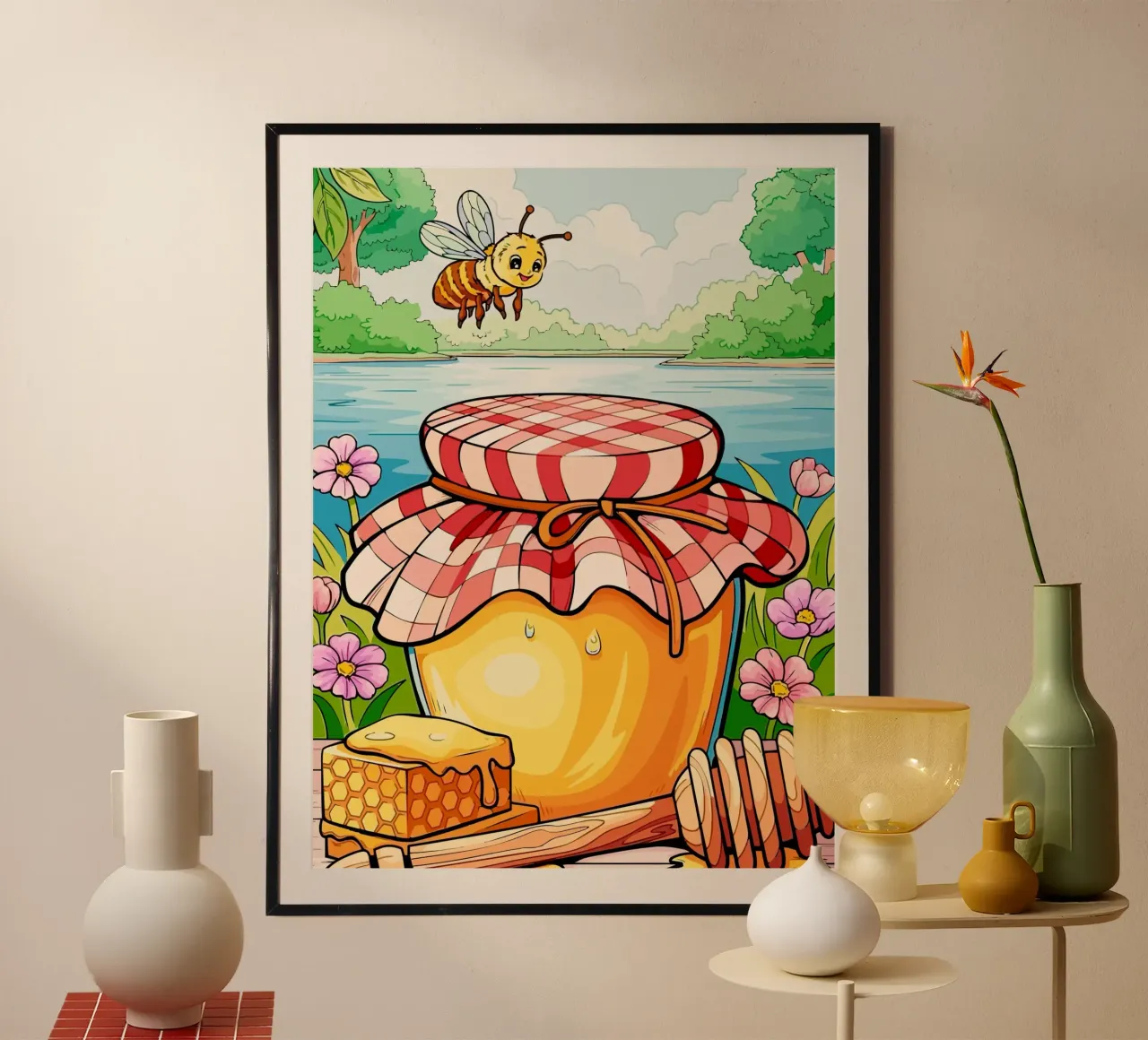 bees and honey poster con telaio in legno da Dumery Art