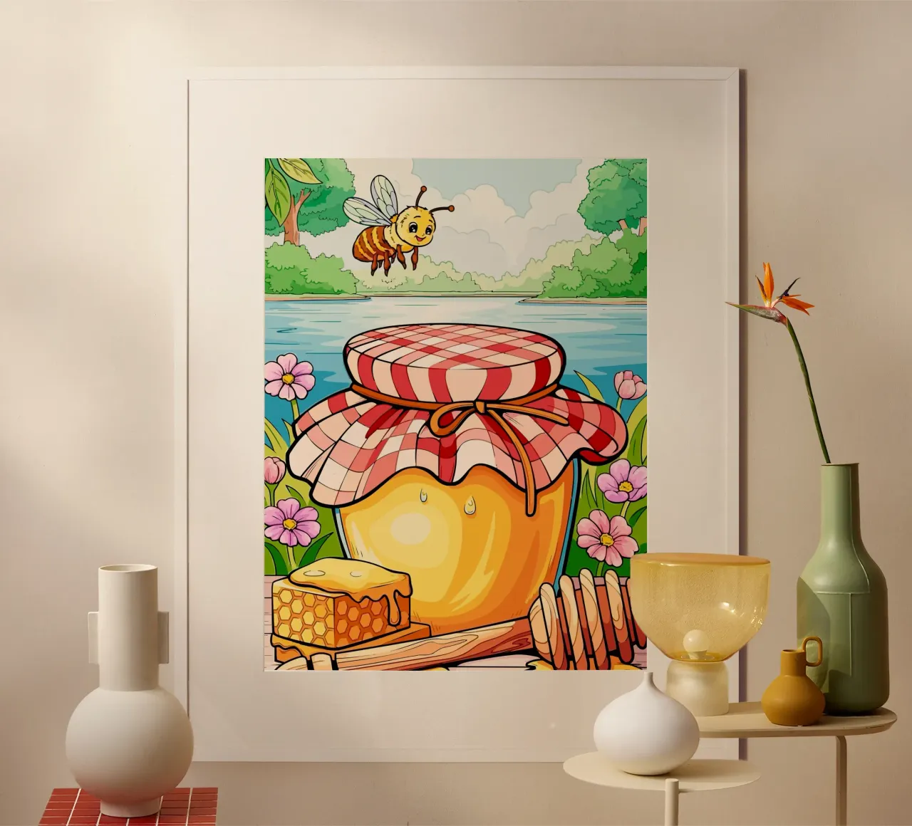 bees and honey poster con telaio in legno da Dumery Art