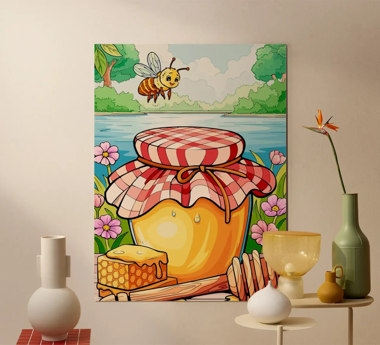 bees and honey poster con telaio in legno da Dumery Art
