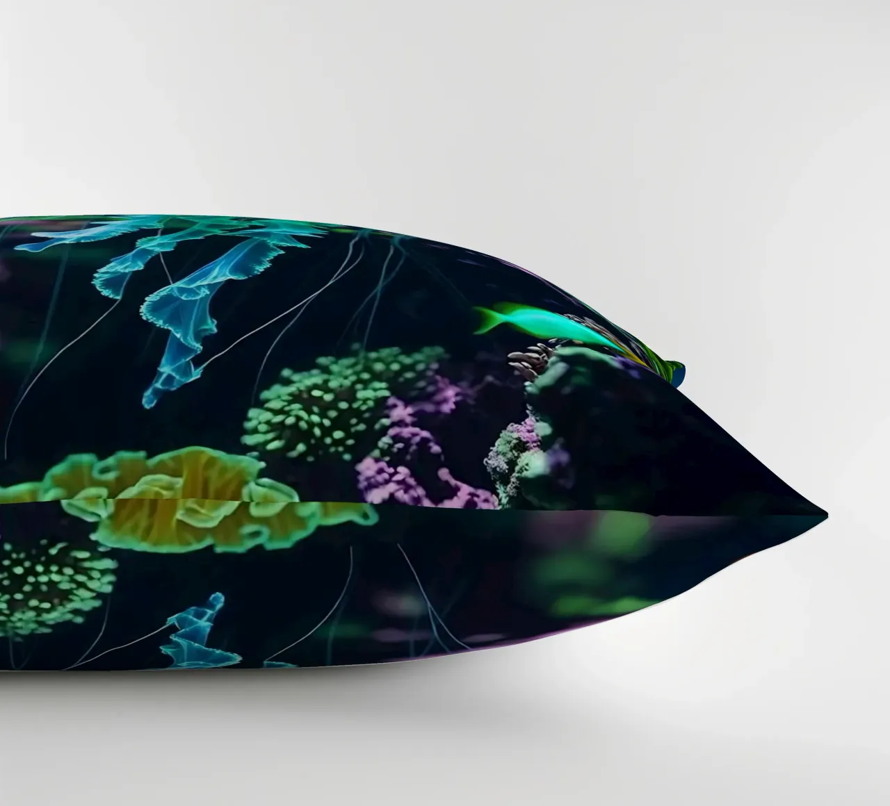 ✨🪼 Glowbloom ✦ Green Jellyfish in Luminous Garden 🌙 decorative cushion by LUMAQUA STUDIO