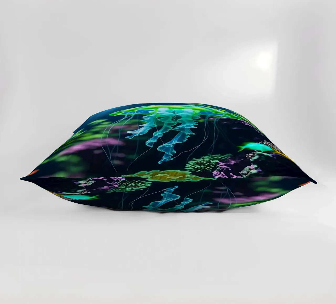 ✨🪼 Glowbloom ✦ Green Jellyfish in Luminous Garden 🌙 decorative cushion by LUMAQUA STUDIO