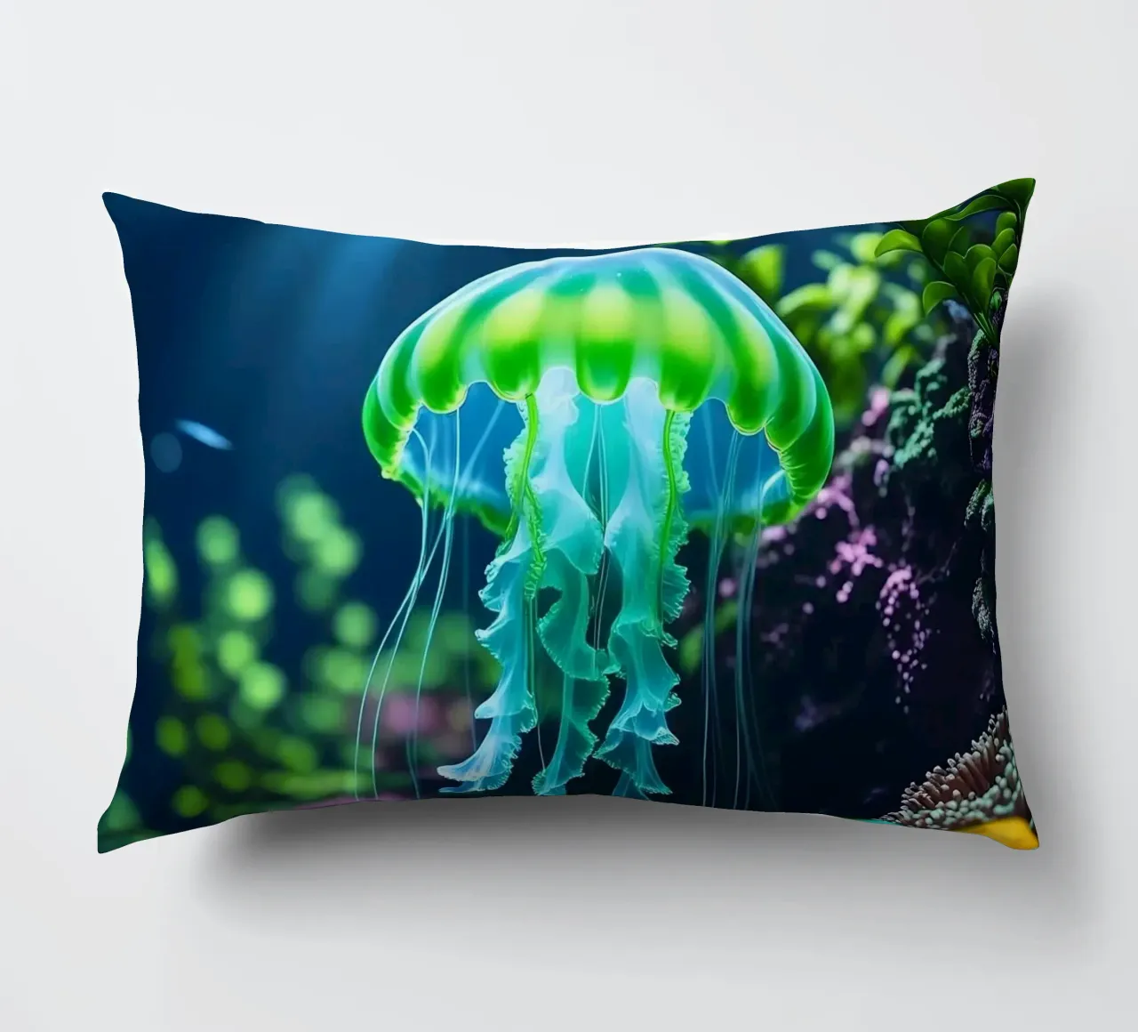 ✨🪼 Glowbloom ✦ Green Jellyfish in Luminous Garden 🌙 decorative cushion by LUMAQUA STUDIO