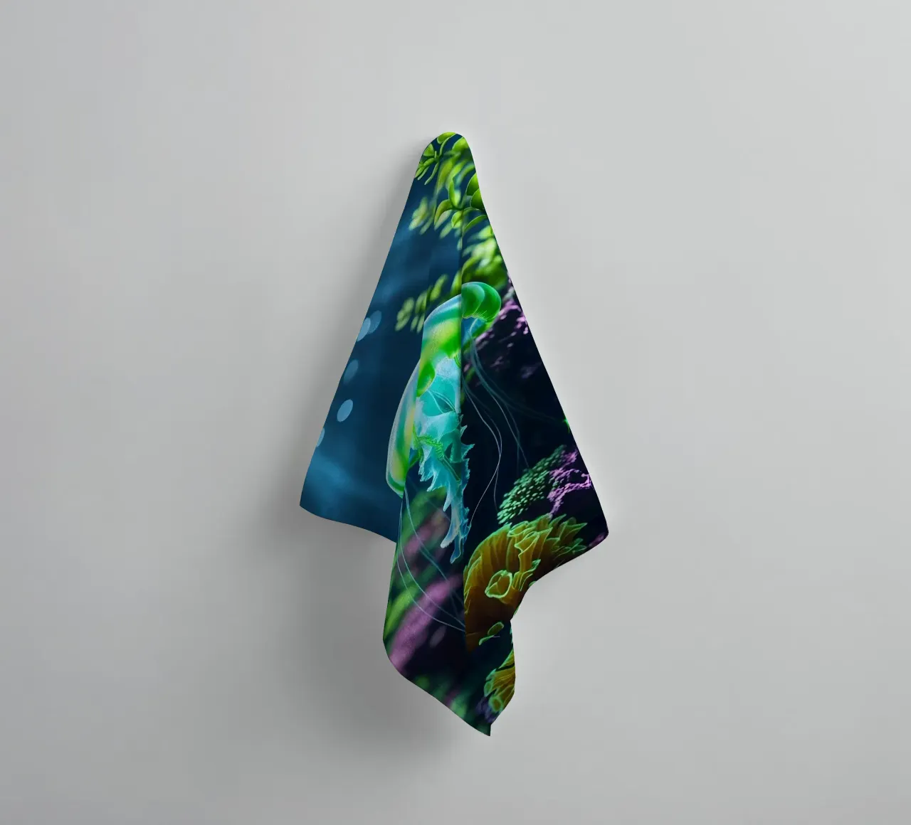 ✨🪼 Glowbloom ✦ Green Jellyfish in Luminous Garden 🌙 towel by LUMAQUA STUDIO