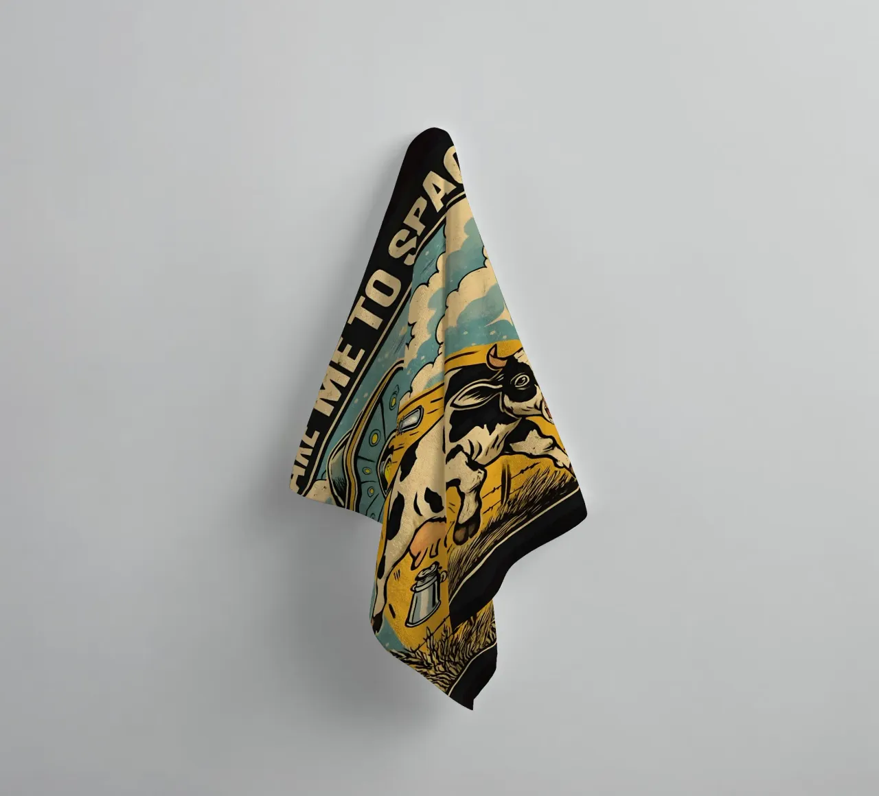Take Me To Space Cow Abduction towel by 🥝 KIWI STORE