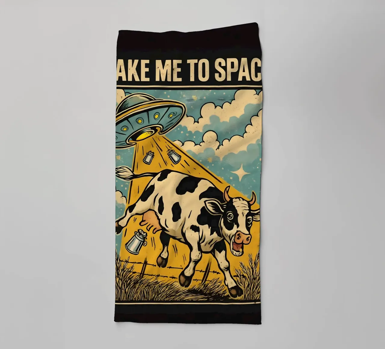 Take Me To Space Cow Abduction towel by 🥝 KIWI STORE