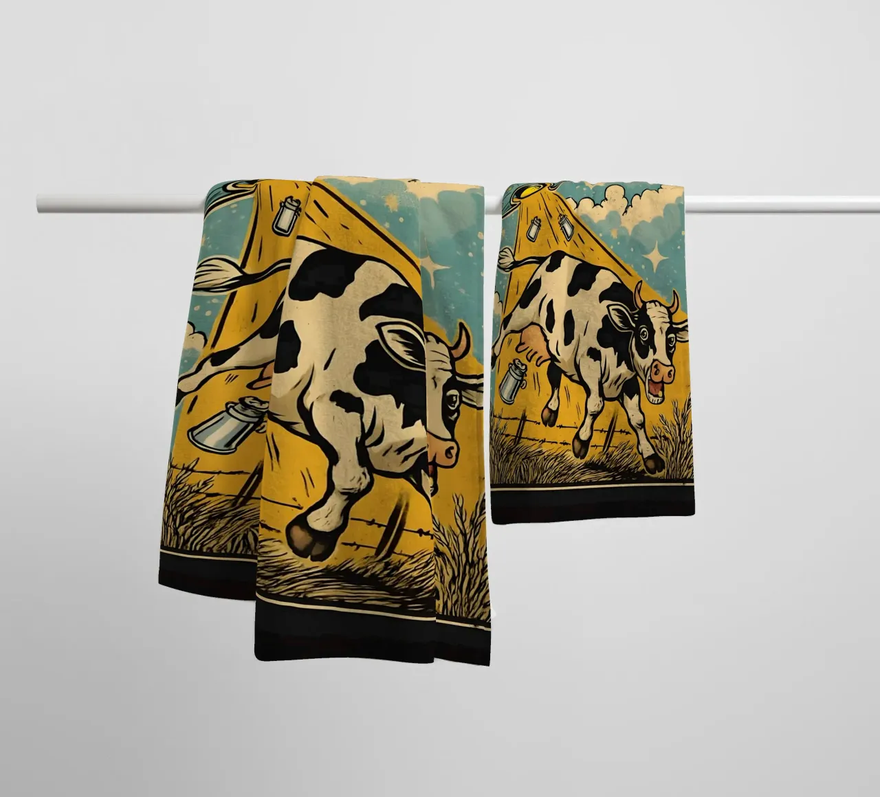 Take Me To Space Cow Abduction towel by 🥝 KIWI STORE