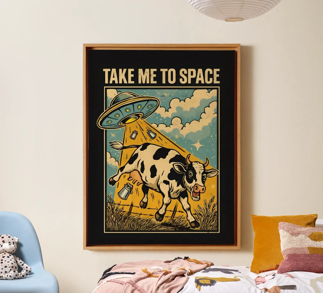 Portatemi nello spazio - rapimento di mucche tela con Cornice a cassetta da 🥝 KIWI STORE
