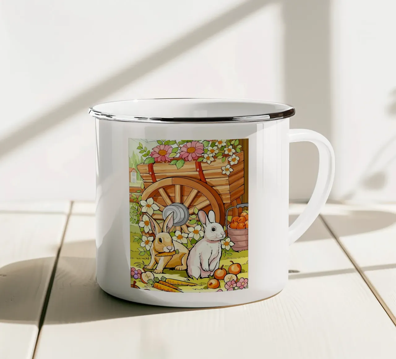 rabbits tazza in smalto da Dumery Art