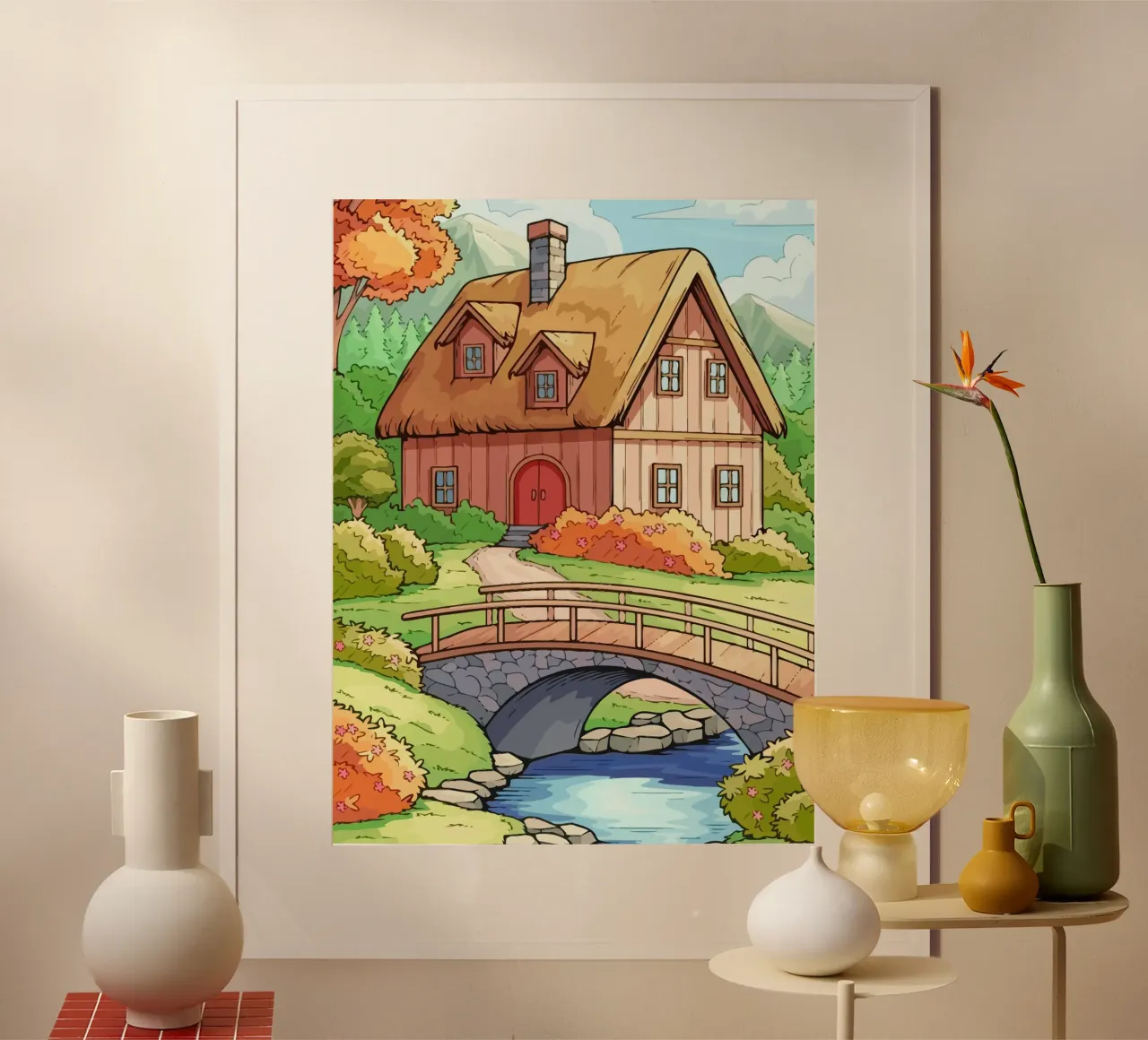 road bridge to the house poster con telaio in plastica da Dumery Art
