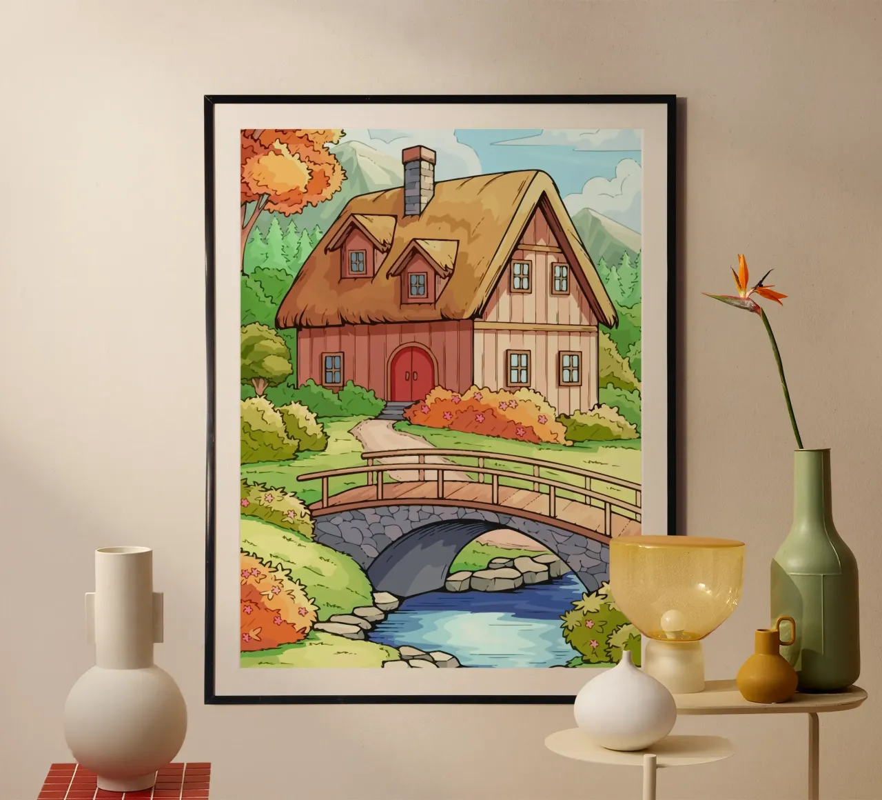 road bridge to the house poster con telaio in plastica da Dumery Art