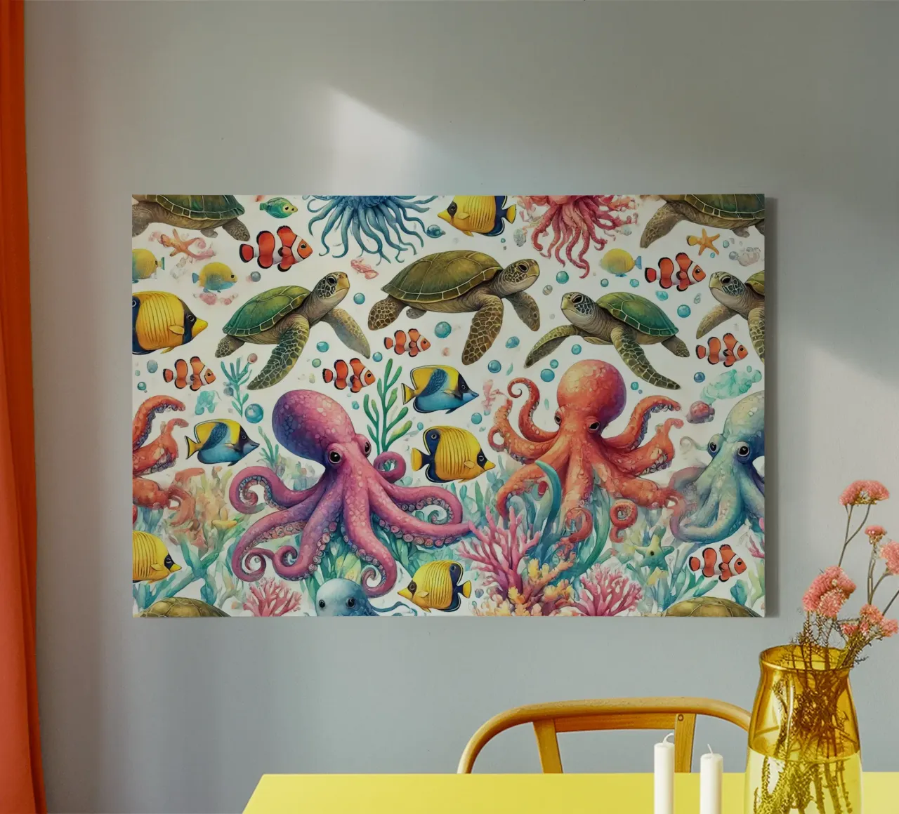 Acquerello Amici dell'oceano tela con Cornice a cassetta da Chromatic Fusion Studio