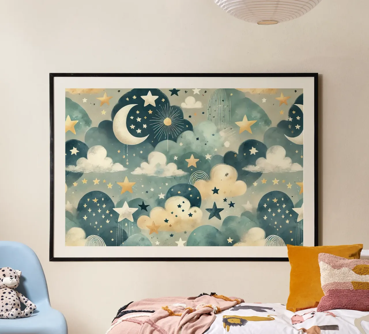 Acquerello Notte stellata poster con telaio in alluminio da Chromatic Fusion Studio