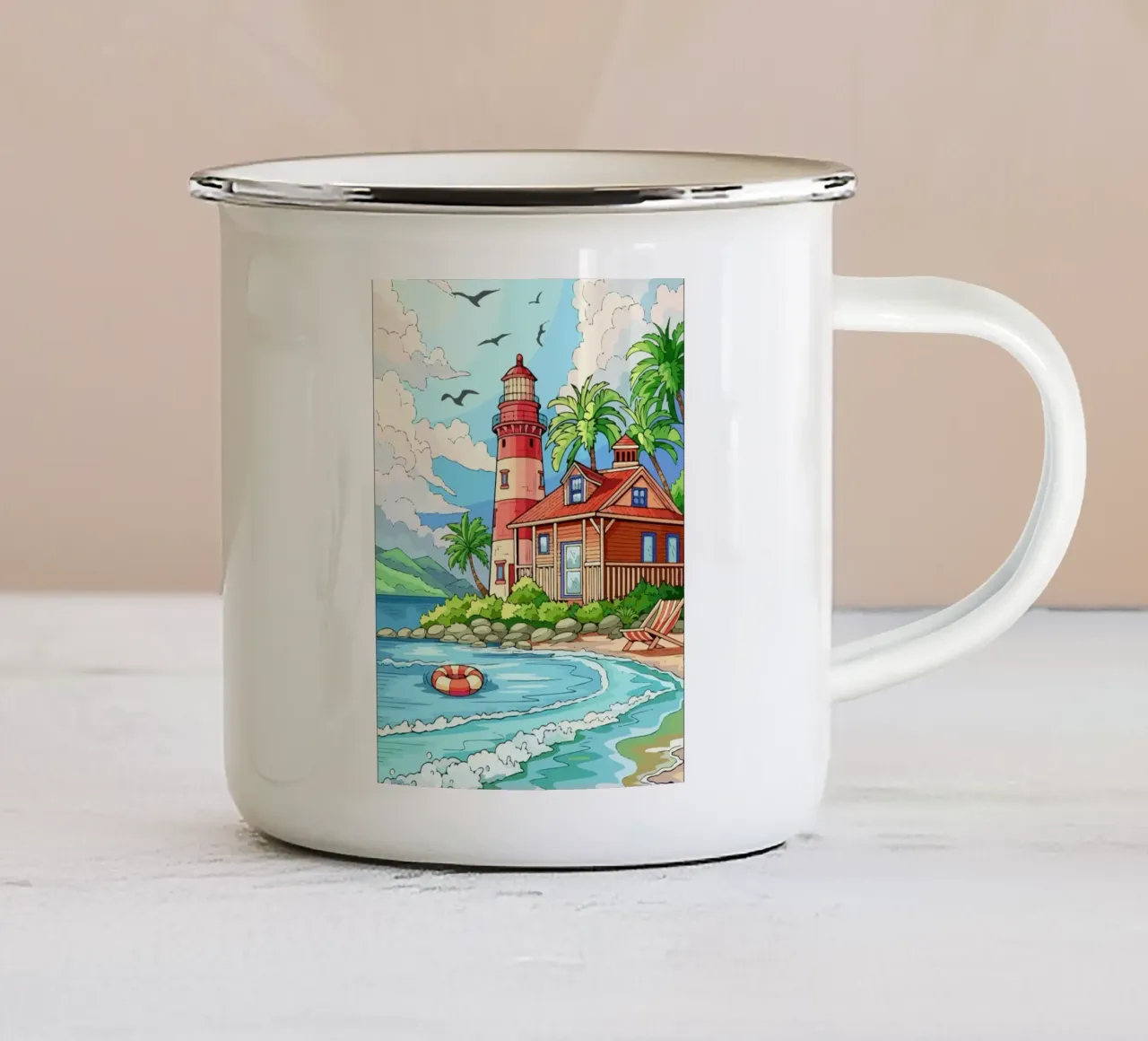 house on the beach tazza in smalto da Dumery Art