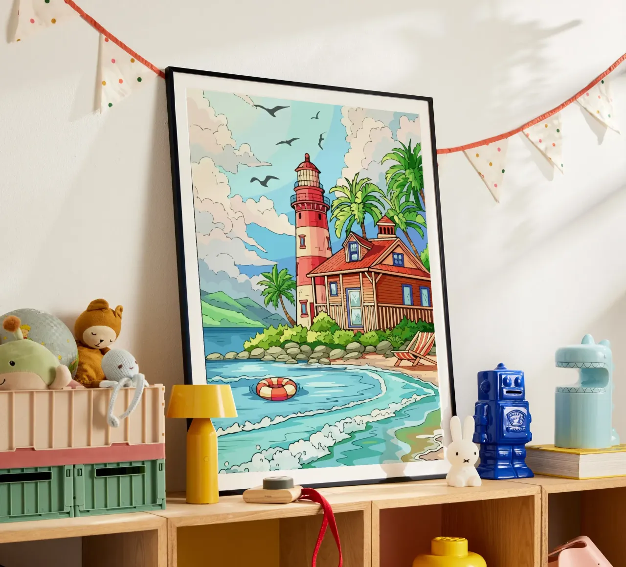 house on the beach poster con telaio in plastica da Dumery Art