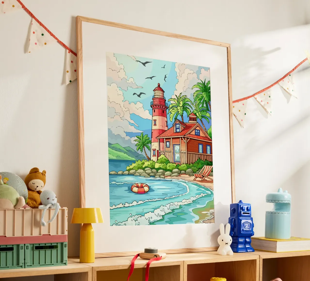 house on the beach poster con telaio in plastica da Dumery Art