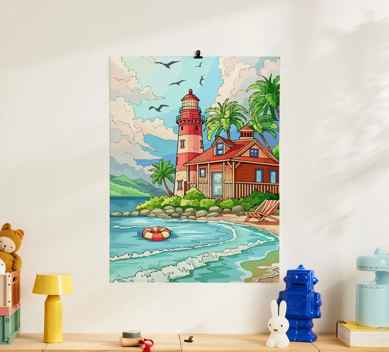 house on the beach poster con telaio in plastica da Dumery Art