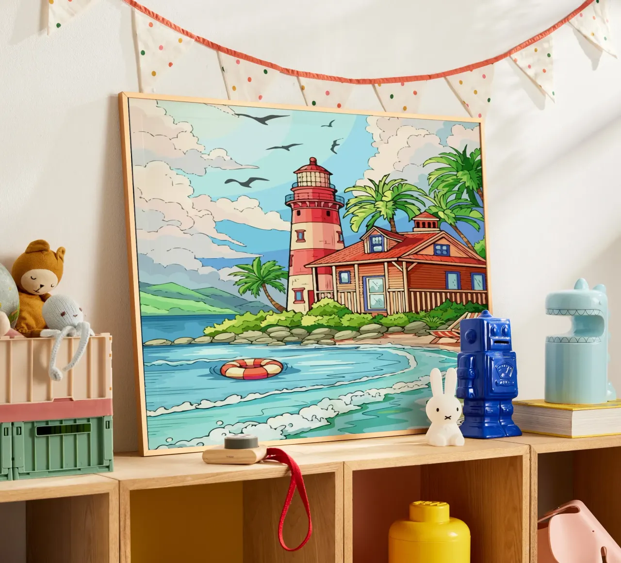 house on the beach poster con telaio in plastica da Dumery Art