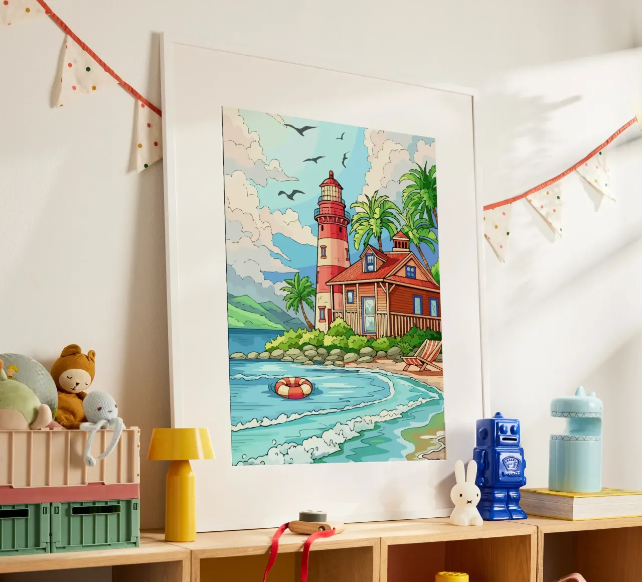 house on the beach poster con telaio in plastica da Dumery Art