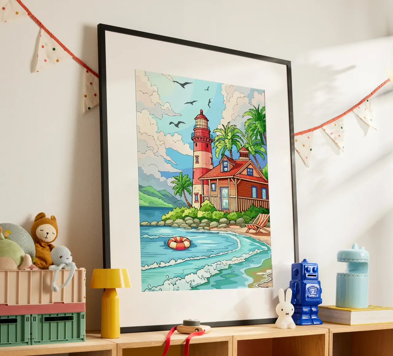house on the beach poster con telaio in plastica da Dumery Art