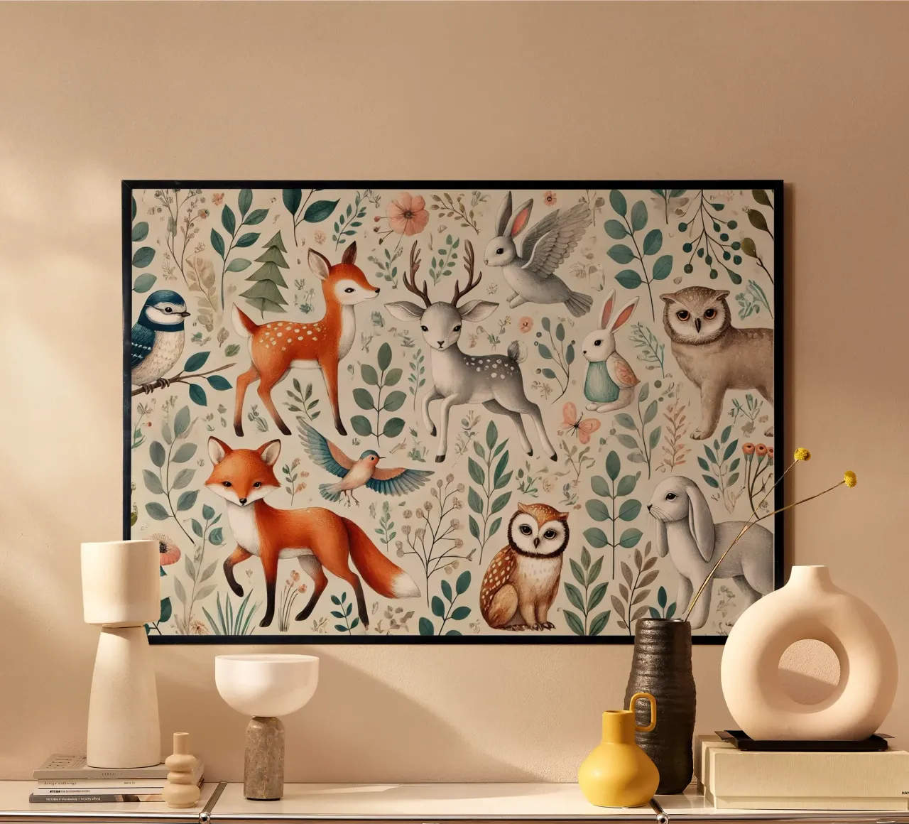 Sfilata di boschi acquerellati poster con telaio in plastica da Chromatic Fusion Studio
