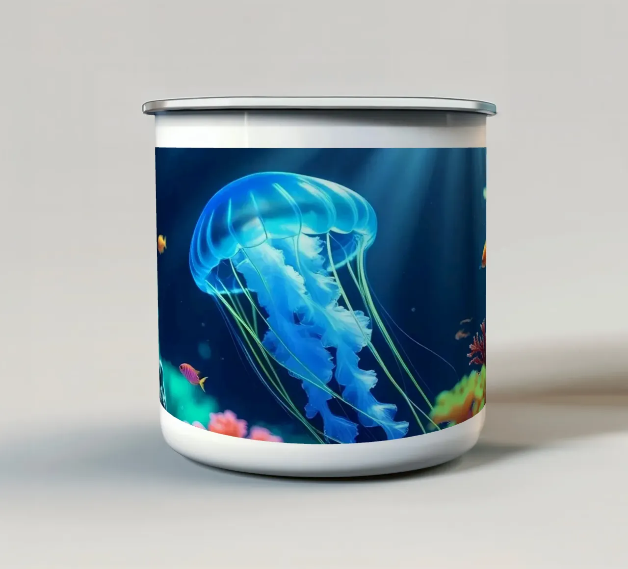 ✨🪼 Deriva silenziosa ✦ Meduse blu in acque lunari 🌙 tazza in smalto da LUMAQUA STUDIO