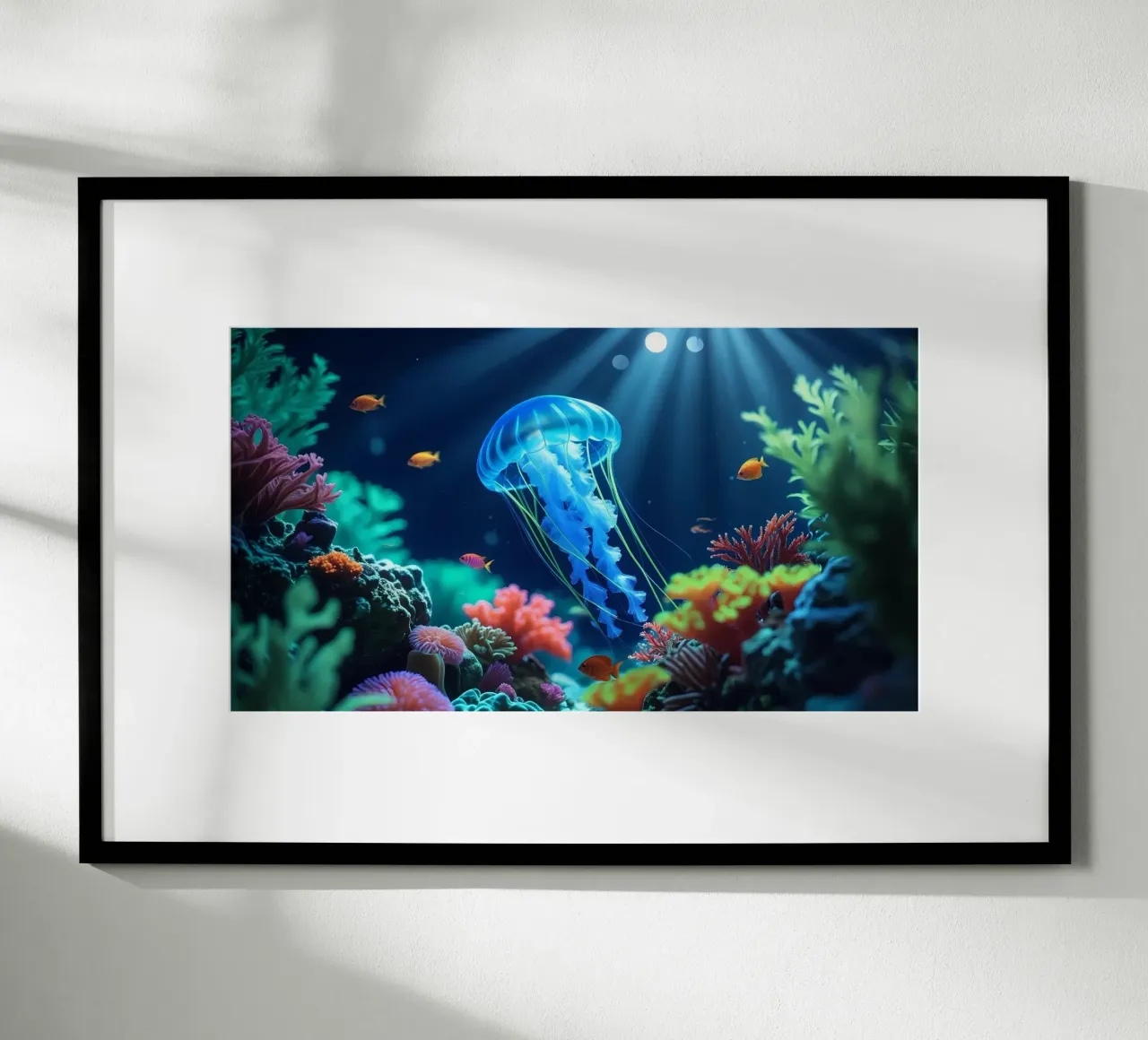 ✨🪼 Deriva silenziosa ✦ Meduse blu in acque lunari 🌙 poster con telaio in plastica da LUMAQUA STUDIO