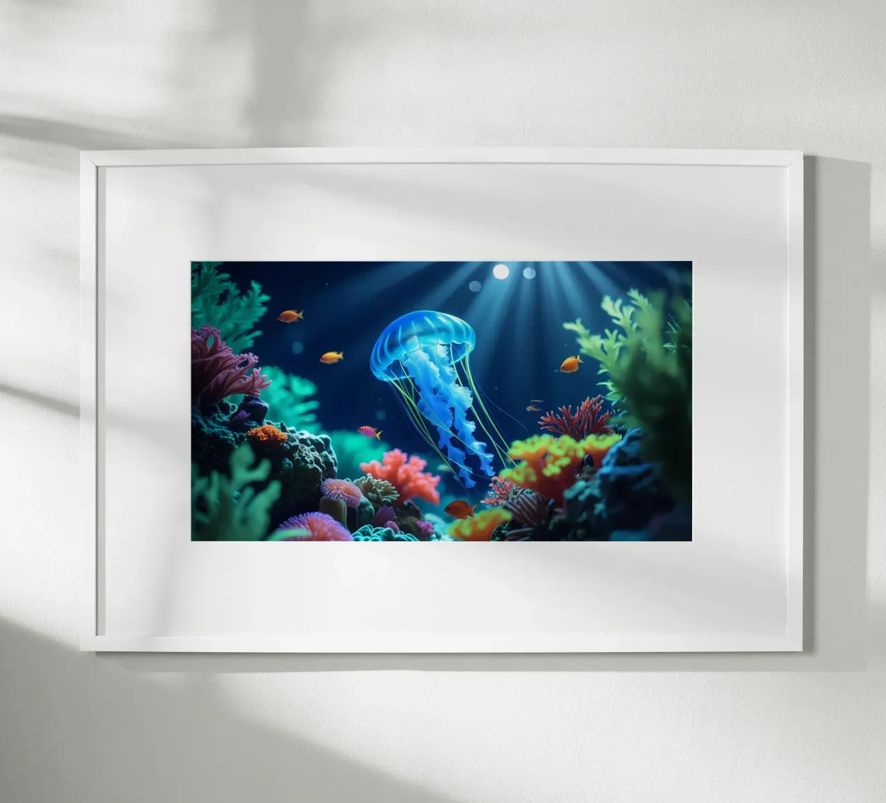 ✨🪼 Deriva silenziosa ✦ Meduse blu in acque lunari 🌙 poster con telaio in plastica da LUMAQUA STUDIO