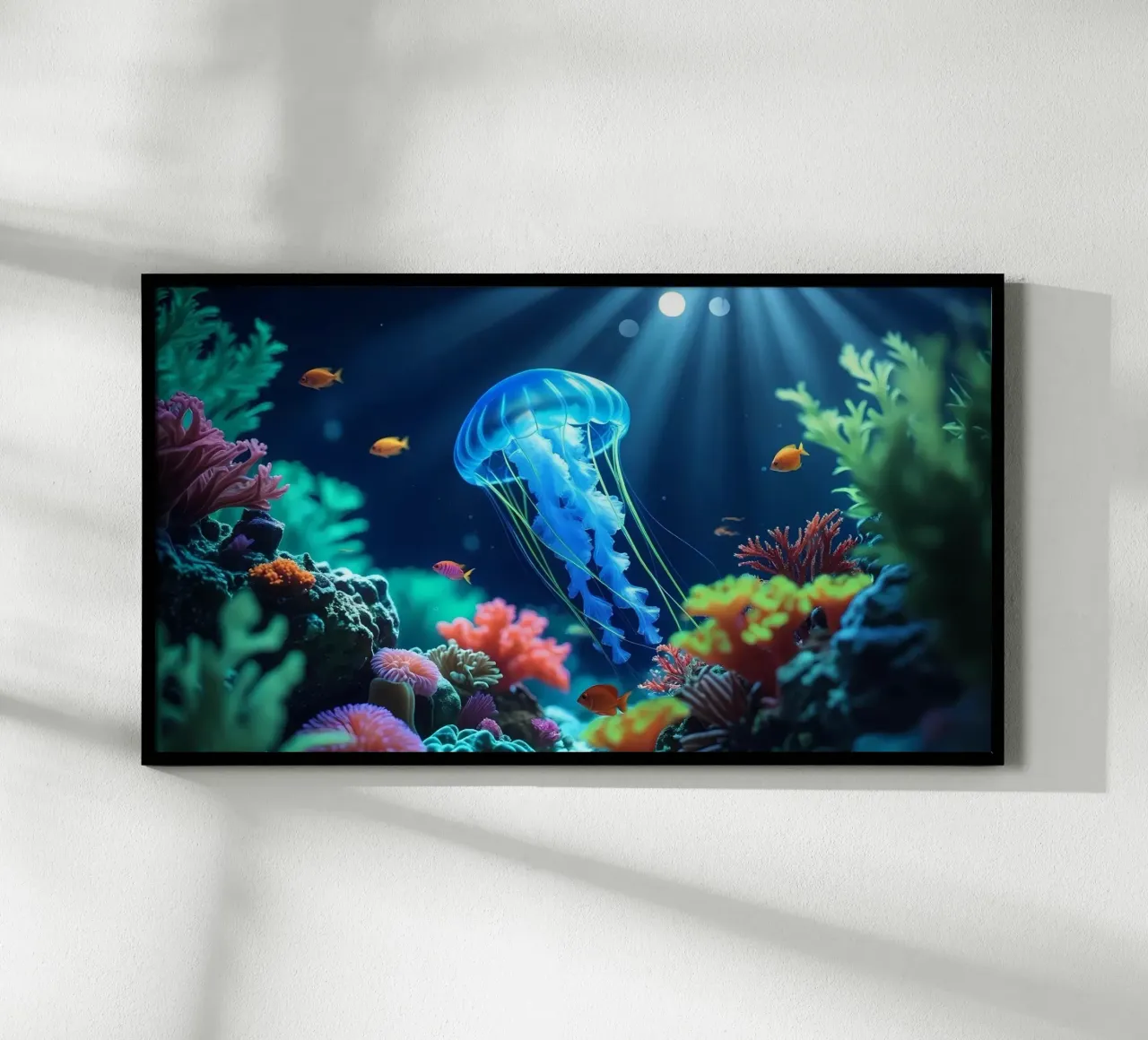 ✨🪼 Deriva silenziosa ✦ Meduse blu in acque lunari 🌙 poster con telaio in plastica da LUMAQUA STUDIO
