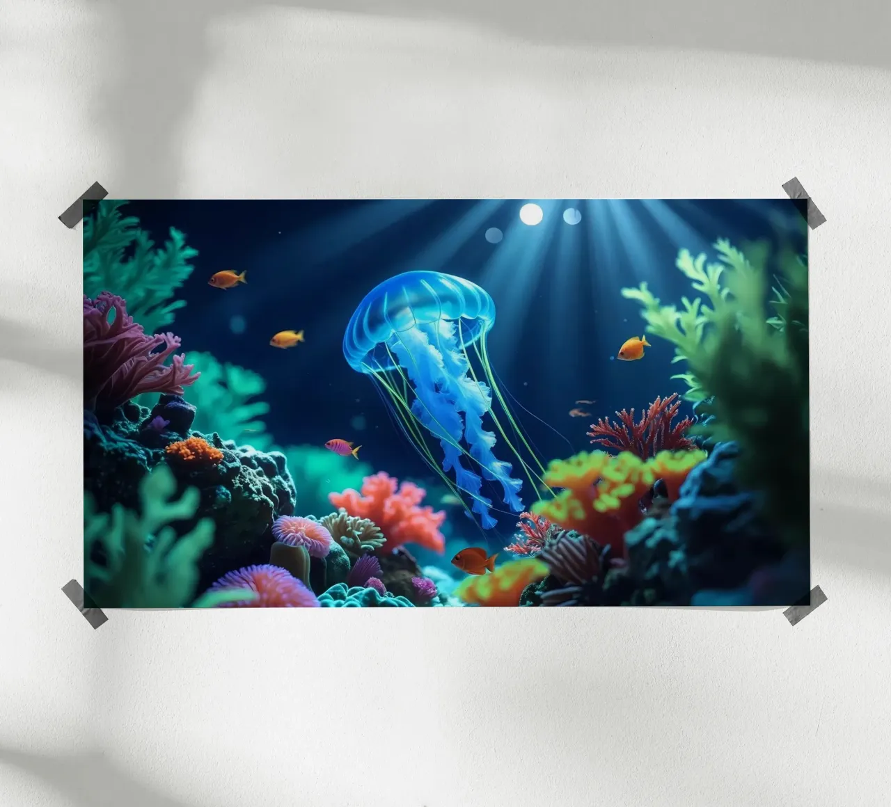 ✨🪼 Deriva silenziosa ✦ Meduse blu in acque lunari 🌙 poster con telaio in plastica da LUMAQUA STUDIO