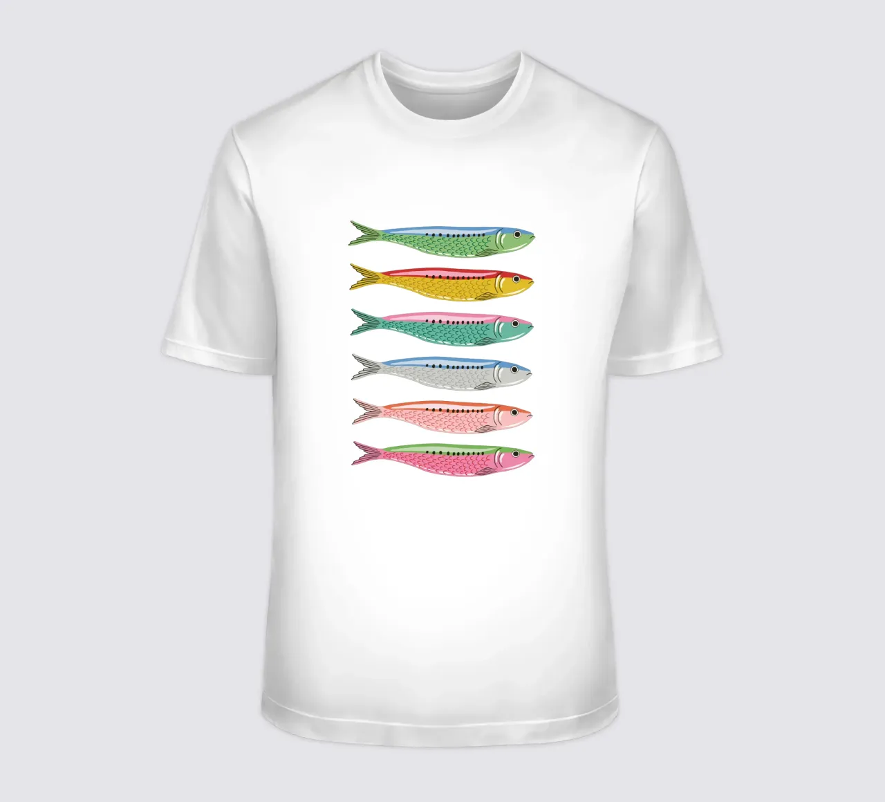 Rainbow coloured sardines t-shirt da Vivdesign