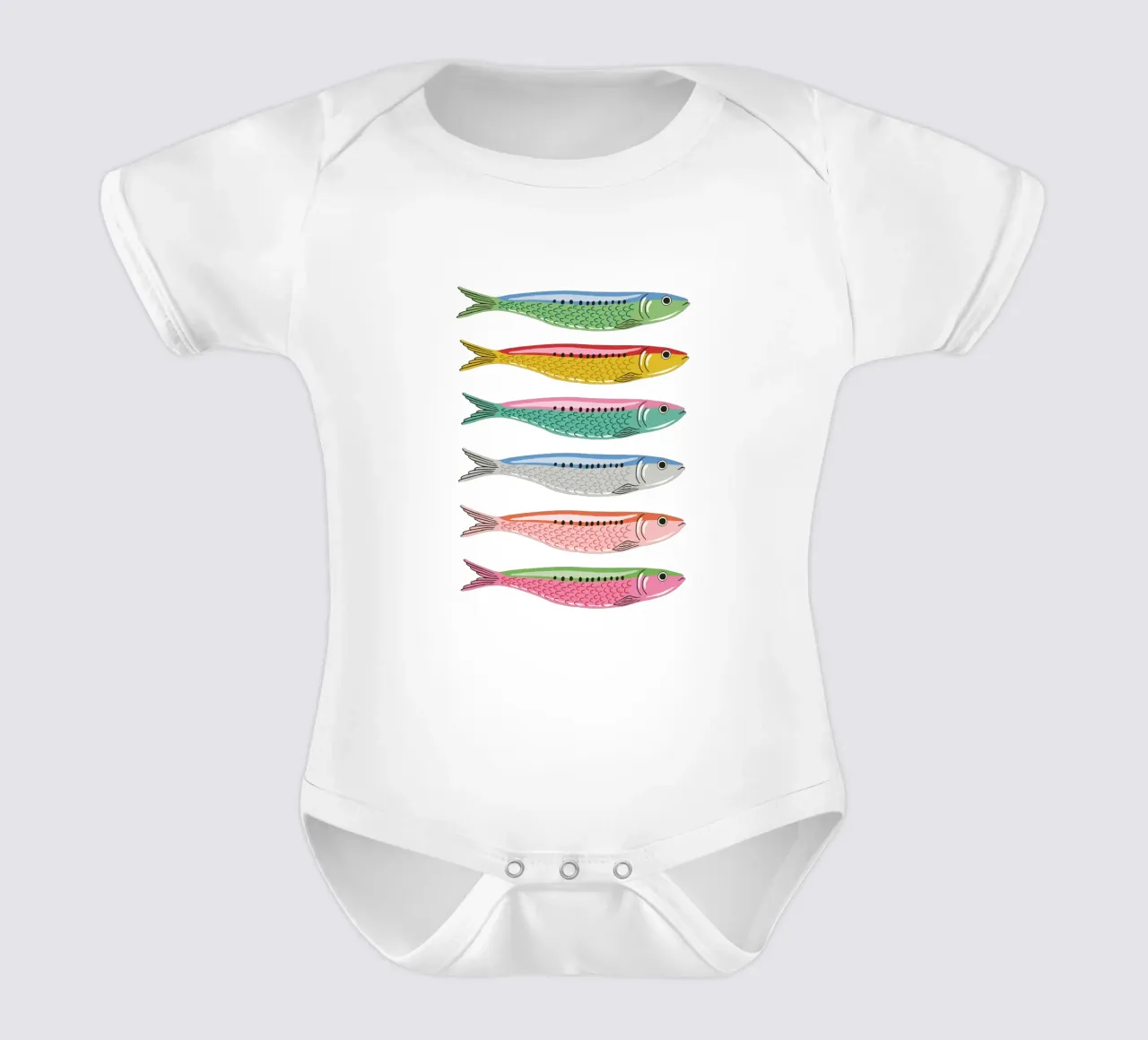 Rainbow coloured sardines body neonato maniche corte da Vivdesign