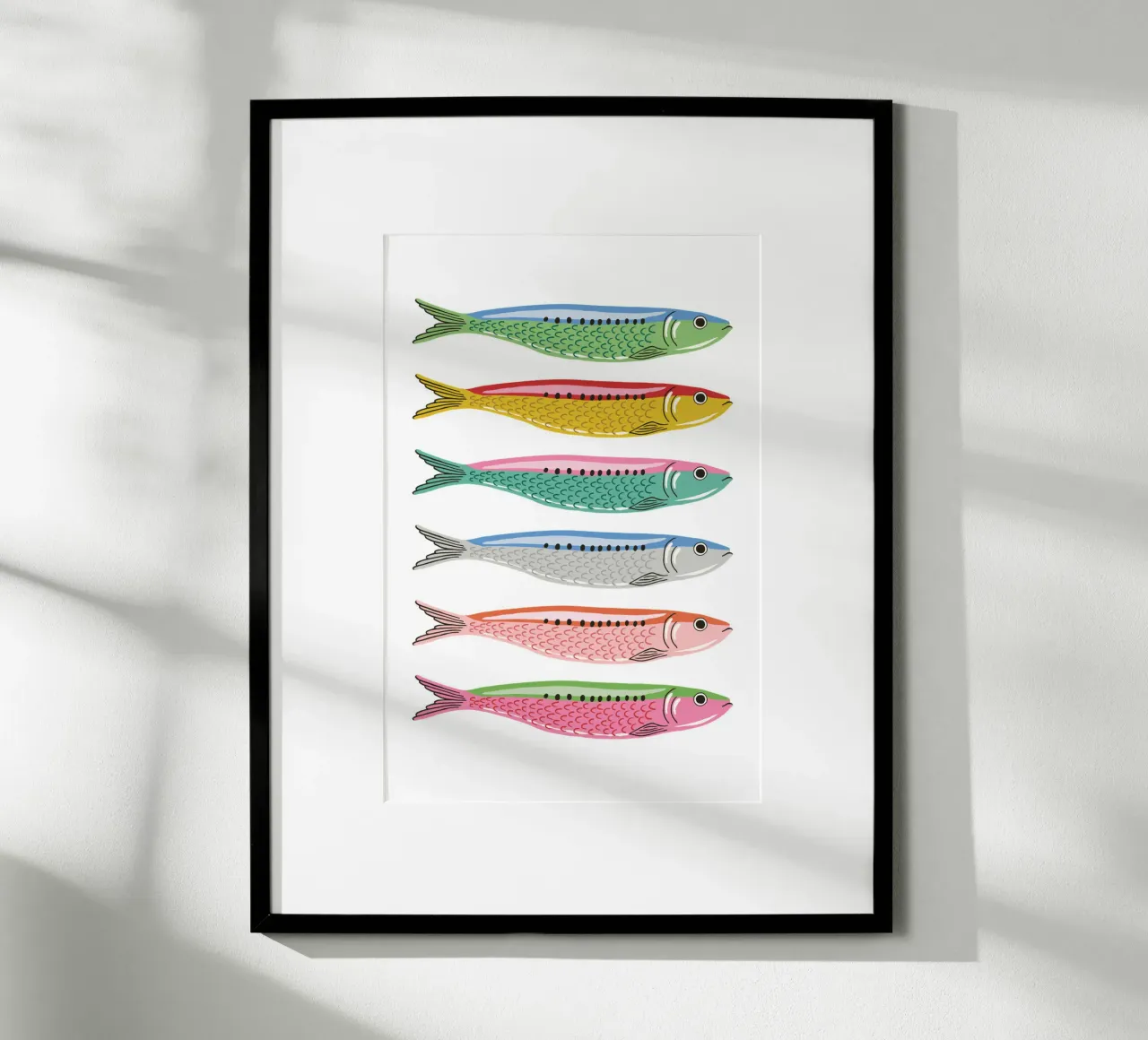Rainbow coloured sardines poster con telaio in legno da Vivdesign