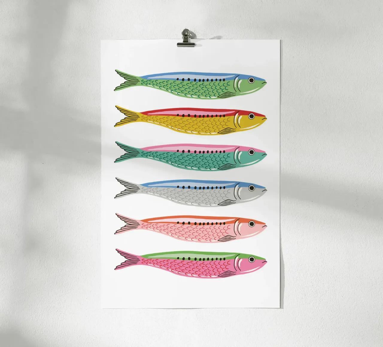 Rainbow coloured sardines poster con telaio in legno da Vivdesign