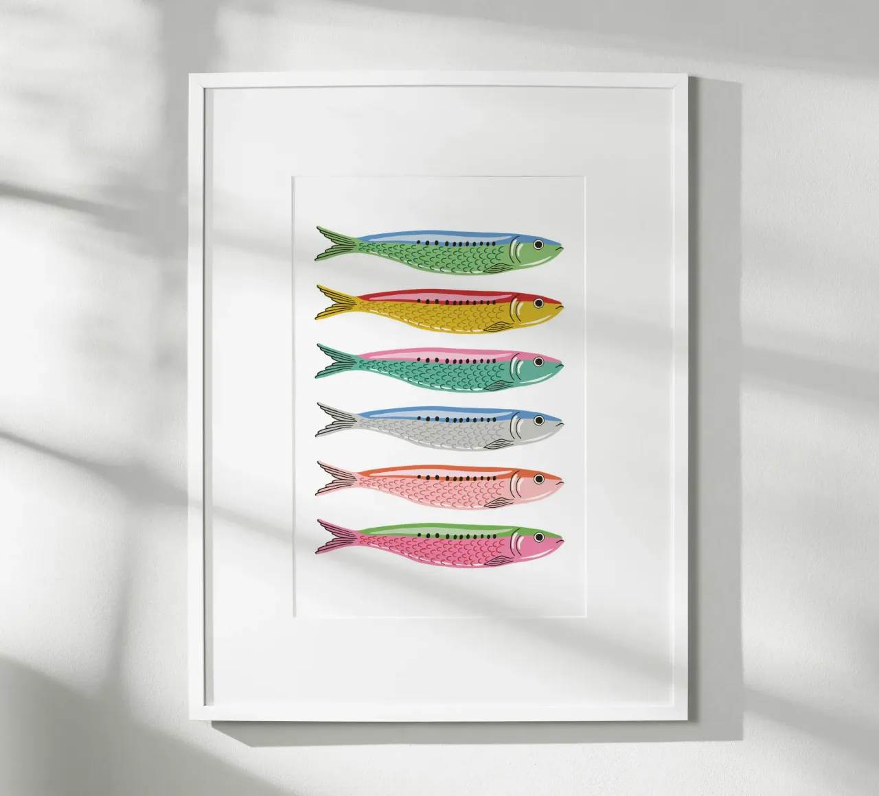 Rainbow coloured sardines poster con telaio in legno da Vivdesign